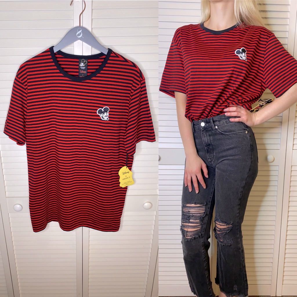 Disney Red And Black Striped Mickey Mouse Tee